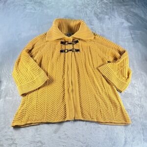 JM Collection Mustard XL Chunky Knit Buckle Front CardiganShawl Collar Cozy Boho